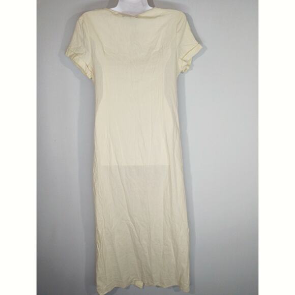 Cider Solid V-neck Yellow Button Shift Maxi Dress MEDIUM NWT Coastal Casual - Picture 7 of 10